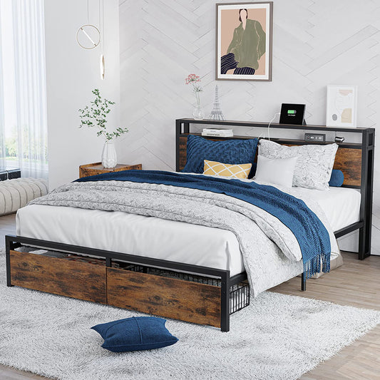 Full Size Bed Frame with Storage Drawers