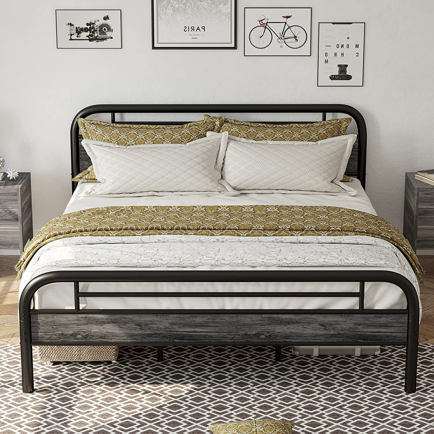 LIKIMIO California King Bed Frames Industrial Gray