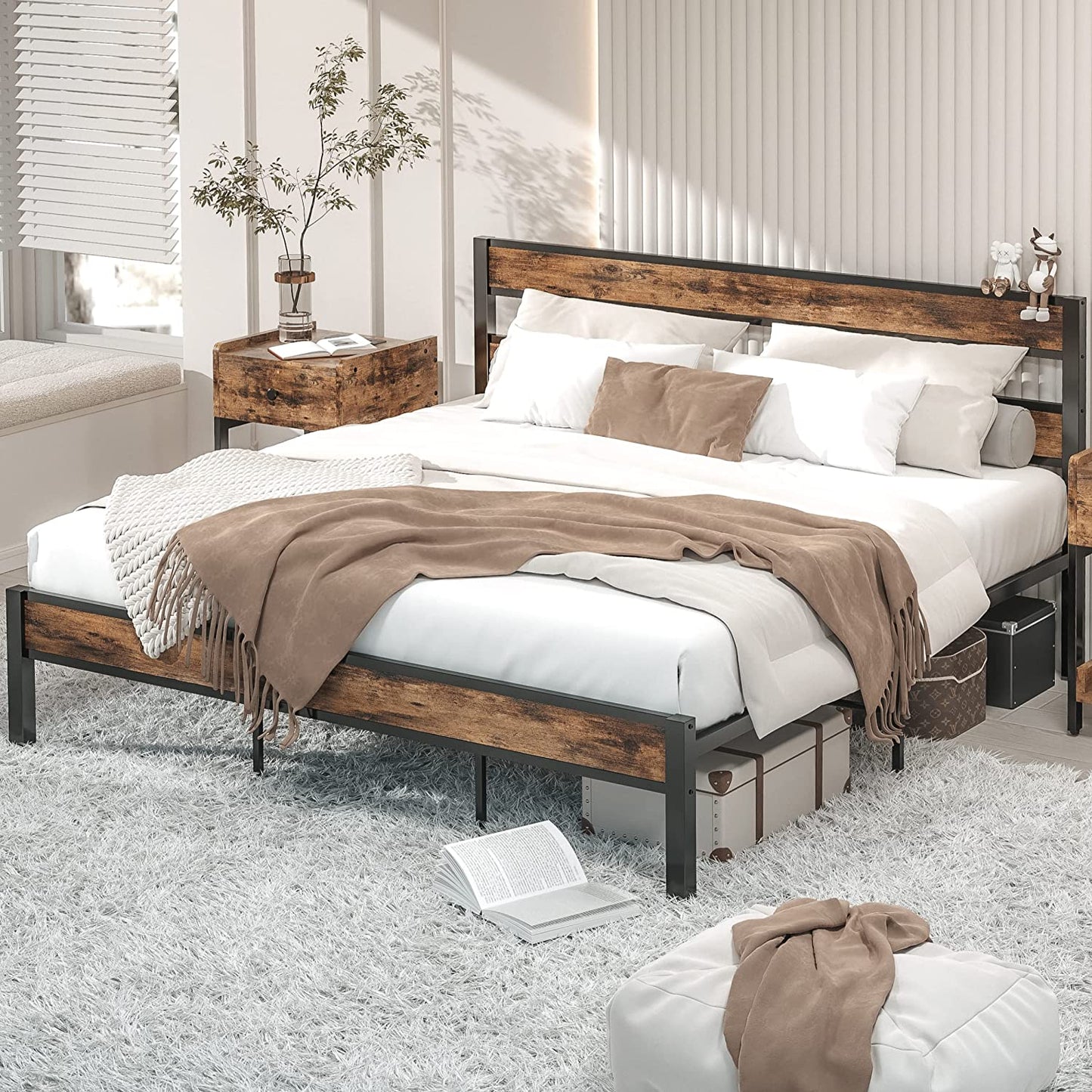 LIKIMIO California King Bed Frames Cal King/Industrial Brown