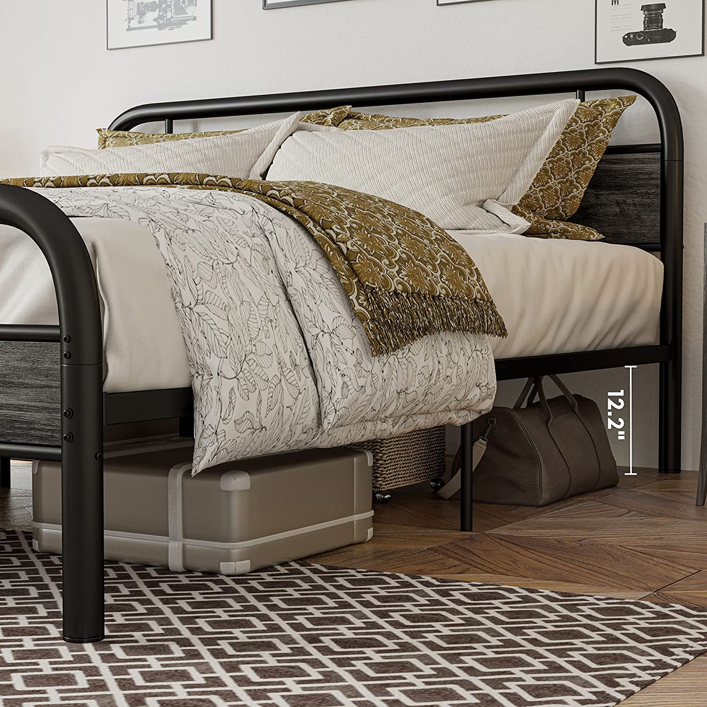 LIKIMIO California King Bed Frames Industrial Gray