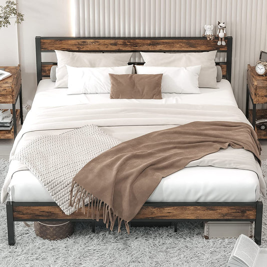 LIKIMIO California King Bed Frames Cal King/Industrial Brown