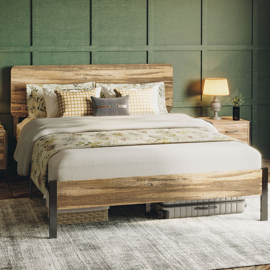 LIKIMIO Bed Frame with Headboard Rustic Brown