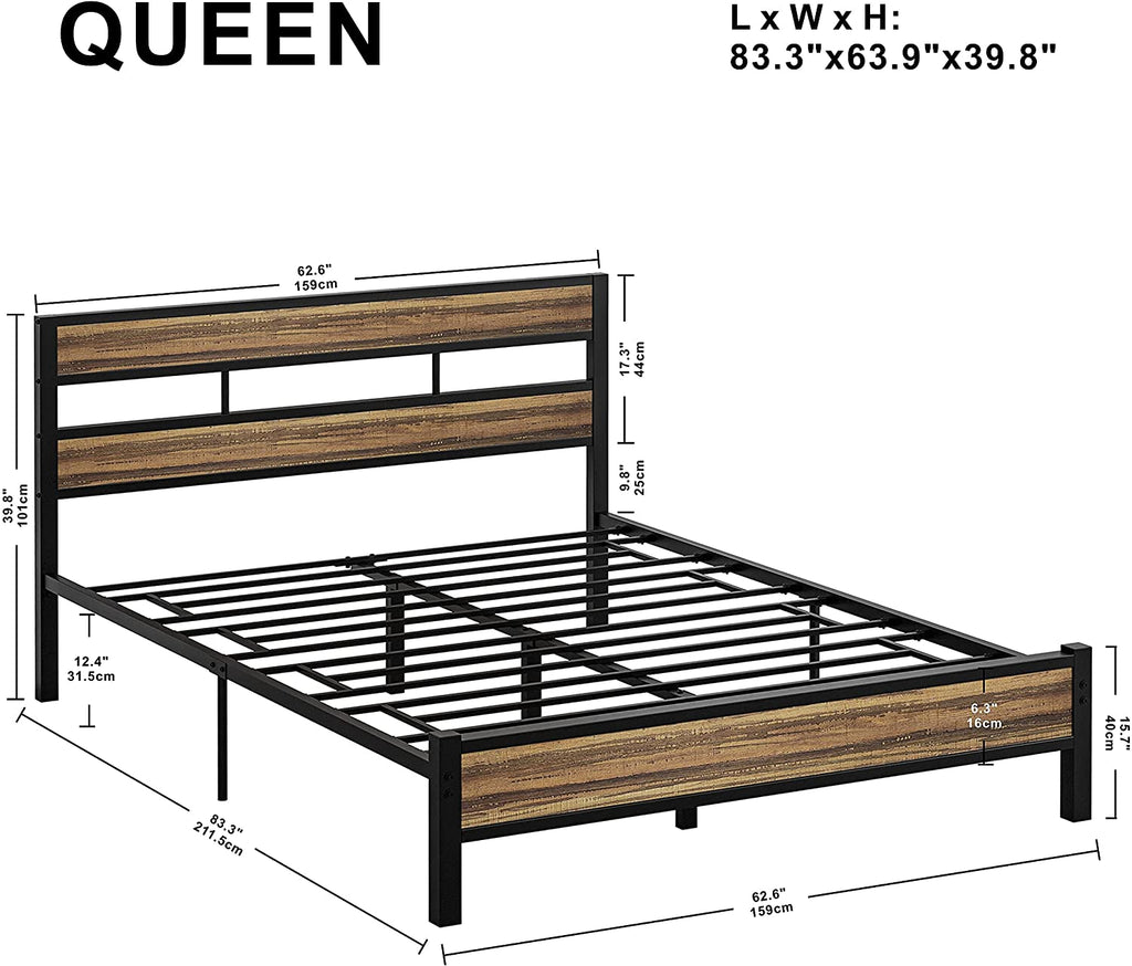Noise Free Bed Frame with Headboard Rustic Brown